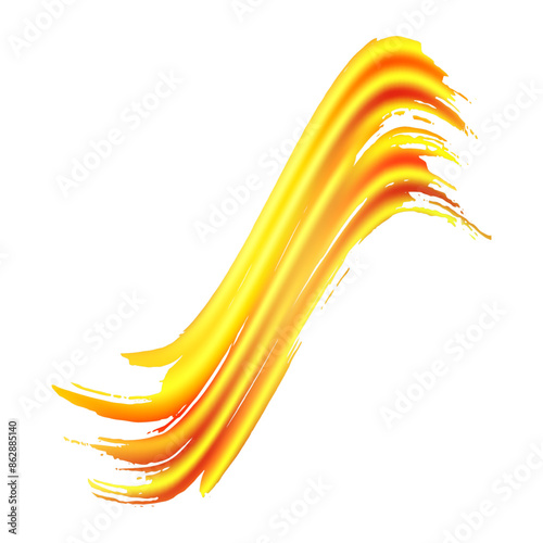 Vector Brush Stroke. Abstract Fluid Splash. Gradient Paintbrush. Watercolor Textured Background.  Sale Banner Brushstroke. Fortuna Gold and Yellow Isolated Splash on White Backdrop.