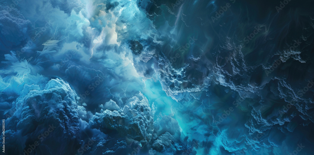 A close-up of a stormy sky with swirling clouds and bolts of lightning A close-up of a stormy sky with swirling clouds and bolts of lightning