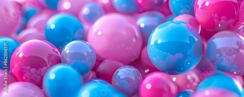 Vibrant abstract background with pink and blue balls, soft focus and colorful reflections