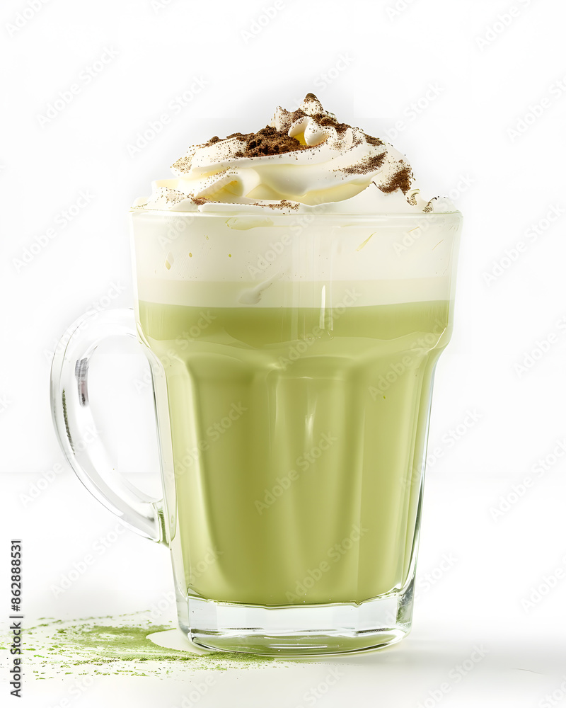 Matcha latte in a glass or cup isolated on white background Matcha latte in a glass or cup isolated on white background
