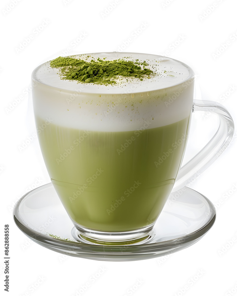Matcha latte in a glass or cup isolated on white background Matcha latte in a glass or cup isolated on white background