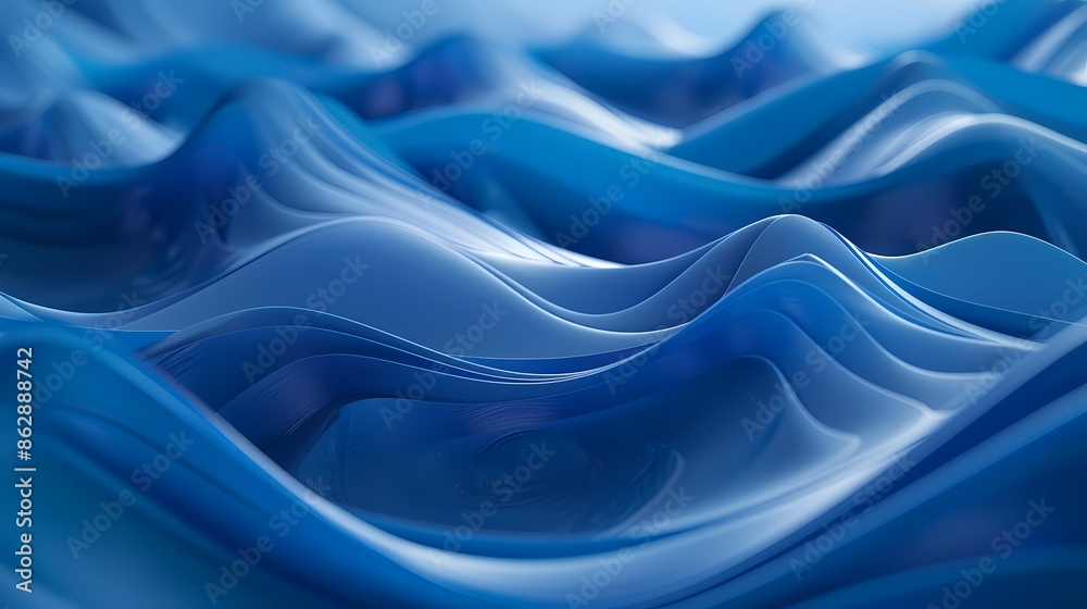 Fototapeta premium A close-up view of smooth, undulating waves in varying shades of blue