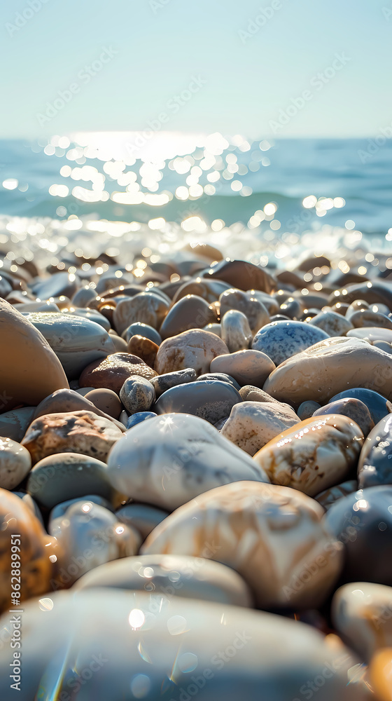 Obraz premium Beautiful beach scene with pebbles on the shore