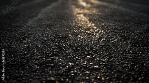A black asphalt background surface with a light at the top 