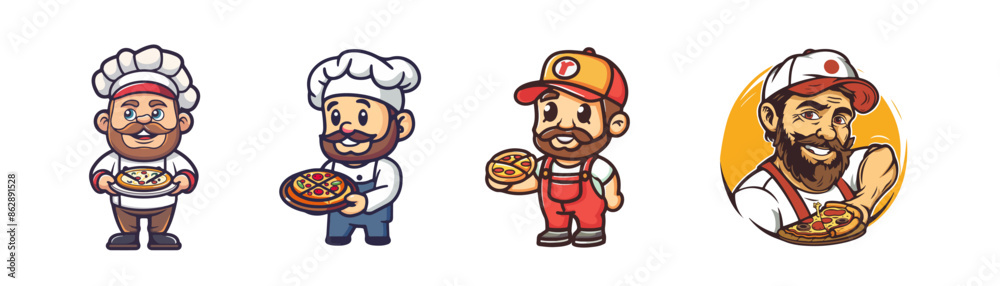 cartoon character of chef with pizza for logo mascot restaurant