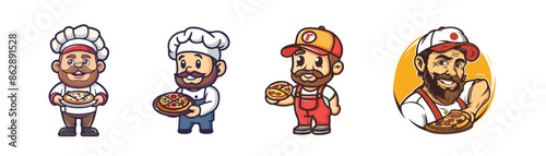 cartoon character of chef with pizza for logo mascot restaurant