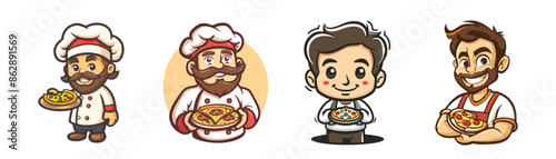 cartoon character of chef with pizza for logo mascot restaurant