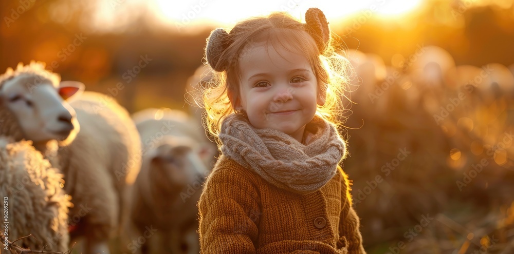 Little girl hugging lamb on farm, cute baby lamb in child arms, preschool zoological education Little girl hugging lamb on farm, cute baby lamb in child arms, preschool zoological education