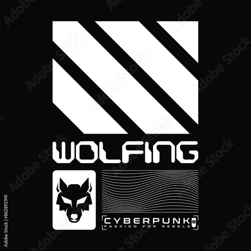 cyberpunk wolf design graphic vector template