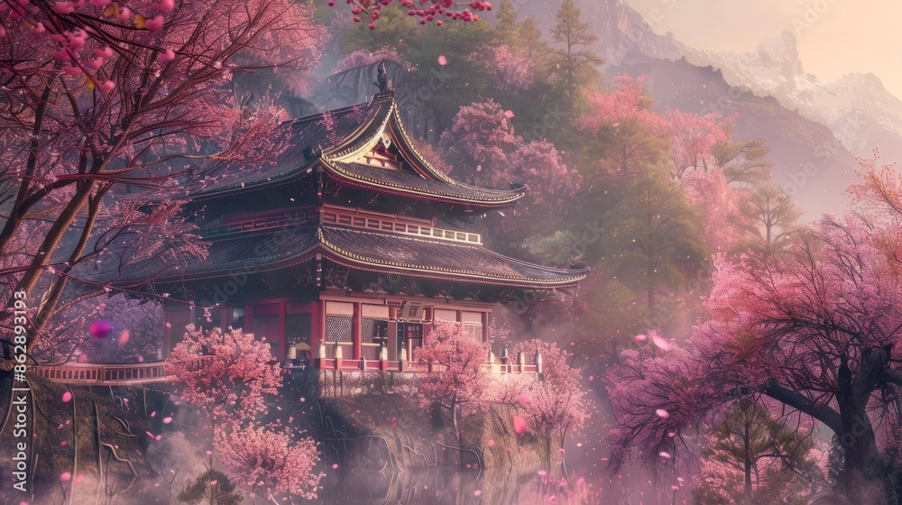 Serene Pagoda Amidst a Sea of Cherry Blossoms Serene Pagoda Amidst a Sea of Cherry Blossoms