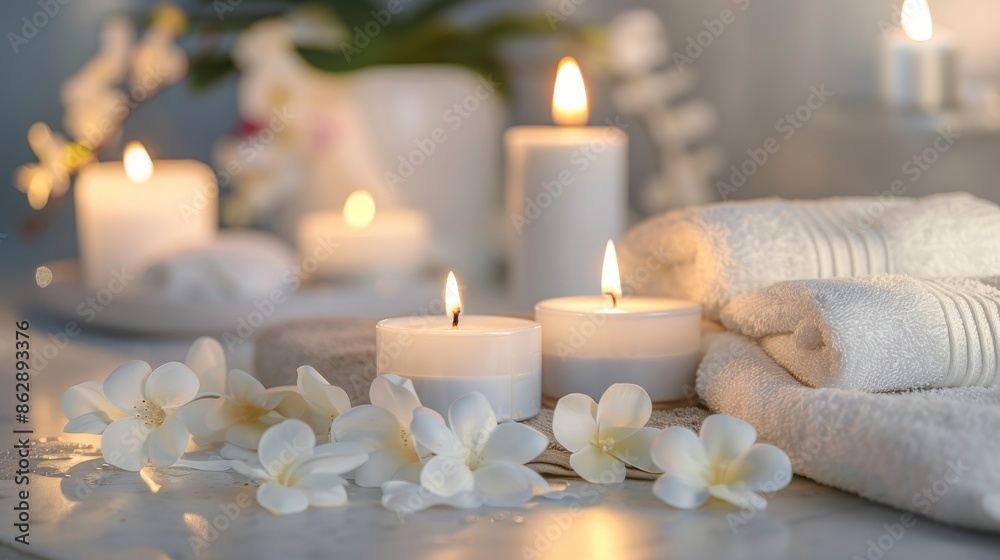 Relaxing Spa Setting with Candles and Flowers Relaxing Spa Setting with Candles and Flowers