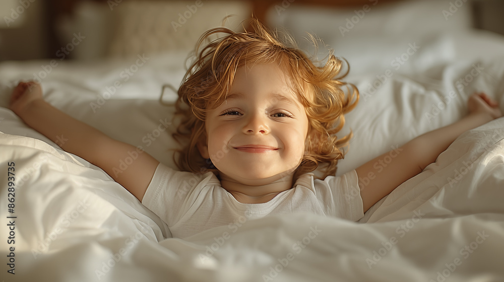 Cute little boy lying on the bed at home and smiling. Cute little boy lying on the bed at home and smiling.