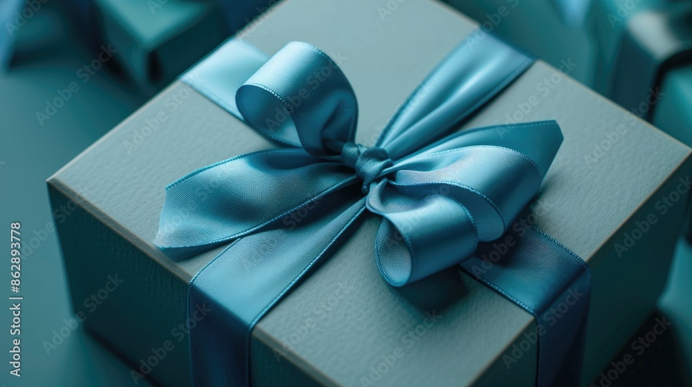 Blue present box with blank area up close Blue present box with blank area up close