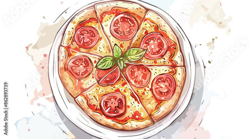 Pizza On Plate Vector Illustration Handdrawn Vector 