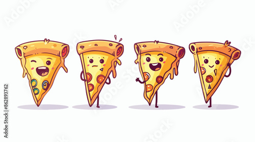 Pizza Slice Character Vector Illustration Handdrawn 