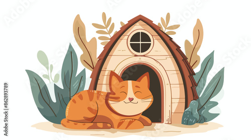 Pet house for Cat or Dog. Vector illustration Handdrawn