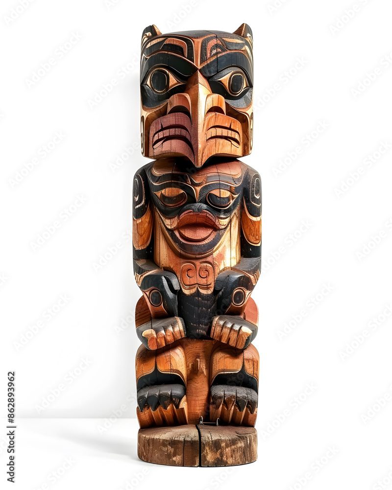 Native American wooden totem isolated on white background Native American wooden totem isolated on white background