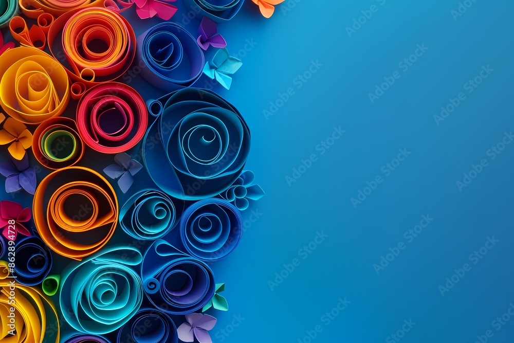 Abstract Background with Colorful Quilling Paper Strips - Dark Blue, High Resolution Abstract Background with Colorful Quilling Paper Strips - Dark Blue, High Resolution