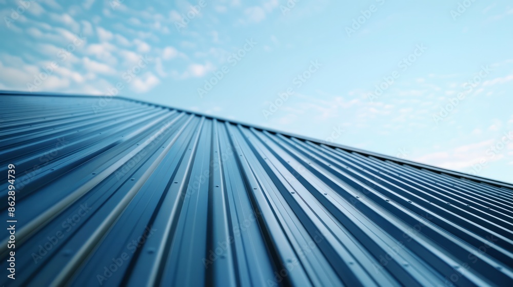 Modern Metal Roof of Warehouse Building with Sky View - Industrial and Durable Roofing Solution Concept Modern Metal Roof of Warehouse Building with Sky View - Industrial and Durable Roofing Solution Concept