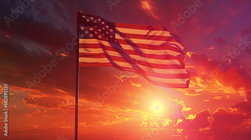 American Flag at Sunset