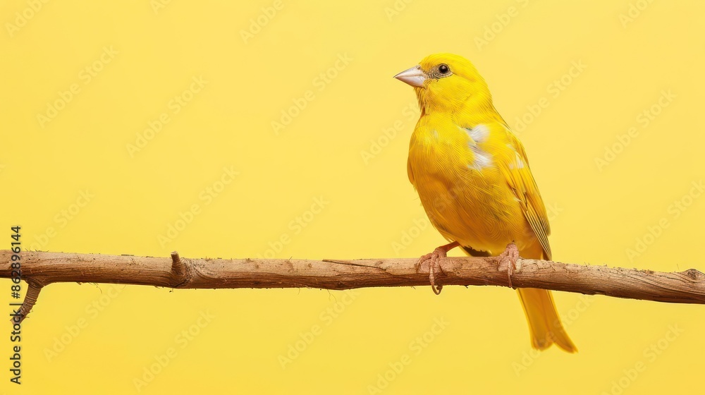 Portrait photography of Canary bird catch standing on wood stick , studio shot isolated on single color background ,editorial style, shoot by DSLR . Portrait photography of Canary bird catch standing on wood stick , studio shot isolated on single color background ,editorial style, shoot by DSLR .