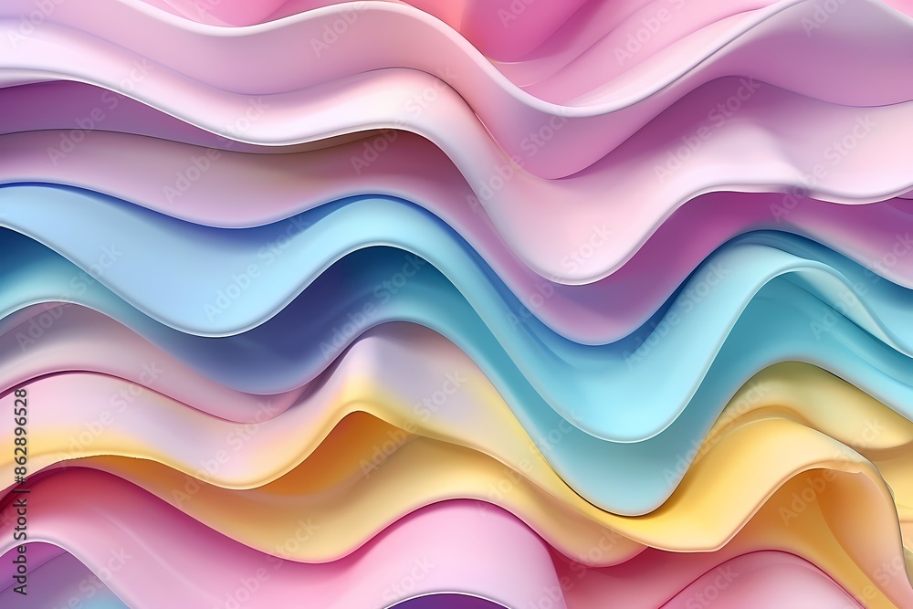 3D Render of Colorful Pastel Paper with Soft Curves and Waves - Illustrative 3D Render 3D Render of Colorful Pastel Paper with Soft Curves and Waves - Illustrative 3D Render