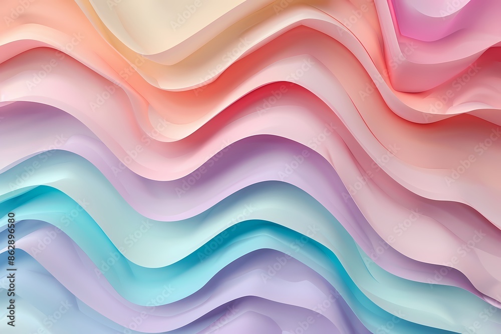 Obraz premium 3D Render of Colorful Pastel Paper with Soft Curves and Waves - Illustrative 3D Render