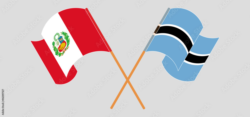 Crossed and waving flags of Peru and Botswana Crossed and waving flags of Peru and Botswana
