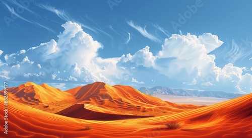 Vast Desert Landscape Under a Clear Blue Sky With White Clouds
