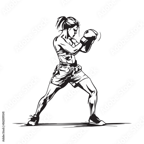 Female Boxing Images vector.  Boxing Women image vector Isolated on white background