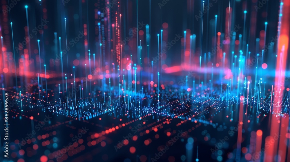 Abstract Digital Landscape with Red and Blue Lights Abstract Digital Landscape with Red and Blue Lights