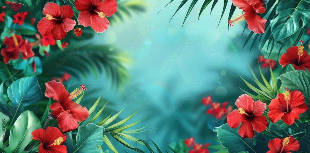 Exotic 3D wallpaper adorned with tropical floral motifs in vibrant hues of tangerine and jade 3D High Decoration Exotic 3D wallpaper adorned with tropical floral motifs in vibrant hues of tangerine and jade 3D High Decoration