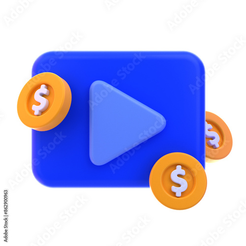 3D Rendering of Video Ads Icon