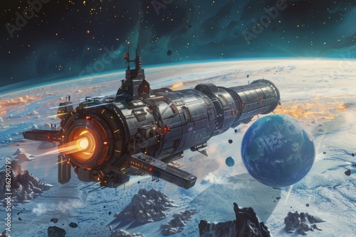 Wallpaper Mural Futuristic Spaceship Soaring Through the Cosmos Torontodigital.ca