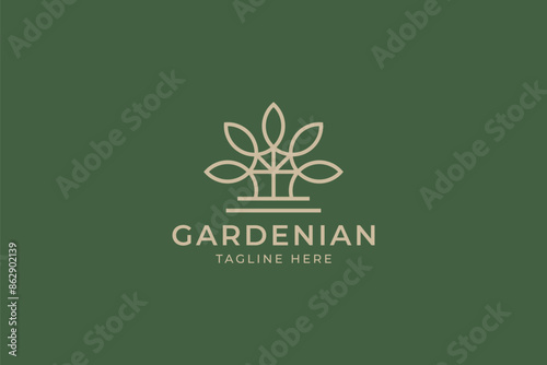 Garden House Logo Harvest Agricultural Cottage Botanical Greenhouse Linear Concept