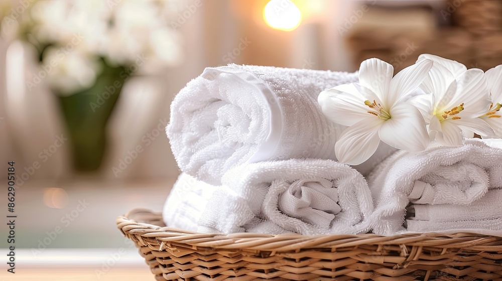 white spa towels in a basket white spa towels in a basket