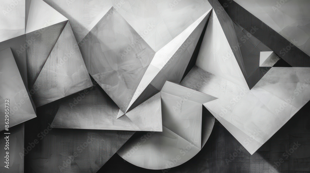 Abstract geometric shapes in shades of grey and white Abstract geometric shapes in shades of grey and white