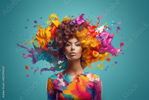 Creative concept with colors around woman representing ideas