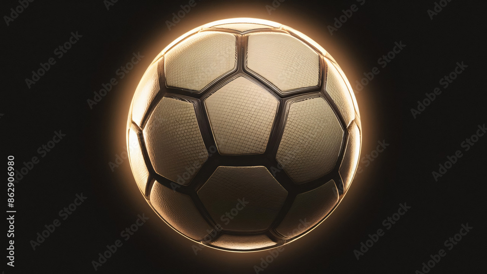Fototapeta premium neon light golden soccer ball isolated