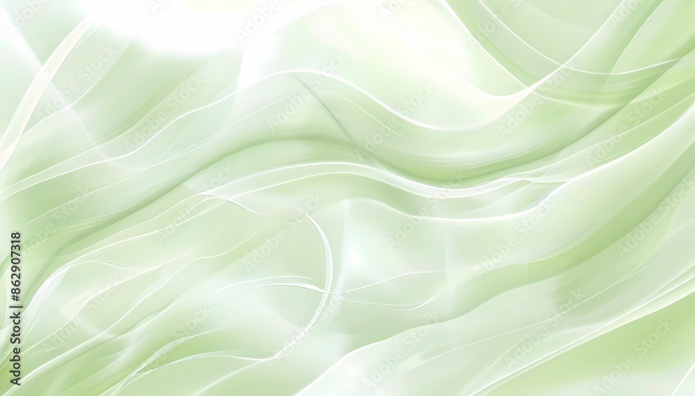 Obraz premium Abstract Background with Light Green Color and Curved Lines - Silk Texture, Soft Wave Design, Elegant Illustration