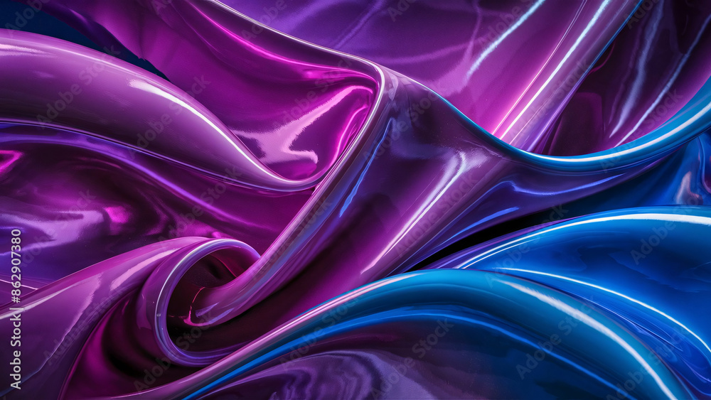 Fototapeta premium purple and blue shiny background latex glossy neon silk abstract waves lines