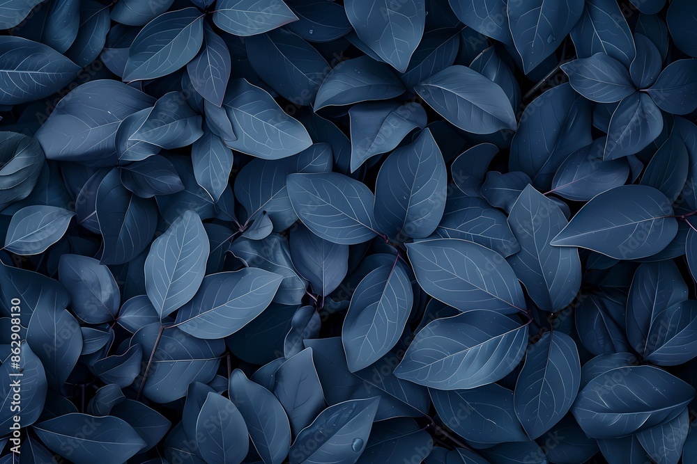 Dark Blue Leaves Background, Flat Lay - Nature-Inspired, Botanical Design, Artistic Texture Dark Blue Leaves Background, Flat Lay - Nature-Inspired, Botanical Design, Artistic Texture