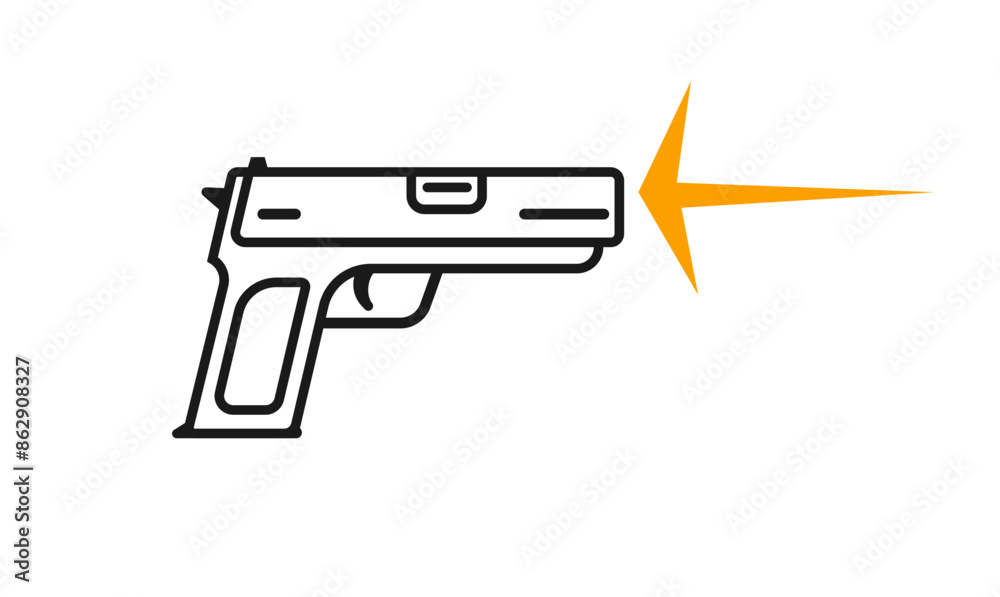 Gun shooting icon line outline stroke art vector image clip art illustration, game pistol shape silhouette simple pictogram with file blast Gun shooting icon line outline stroke art vector image clip art illustration, game pistol shape silhouette simple pictogram with file blast