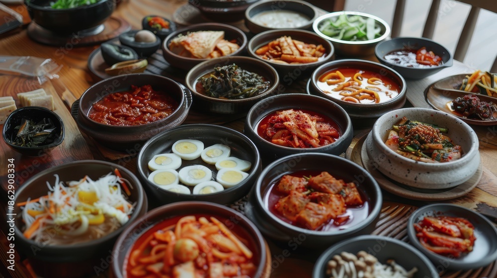 Asian cuisine. South Korean food on the street. a variety of Asian cuisine Asian cuisine. South Korean food on the street. a variety of Asian cuisine