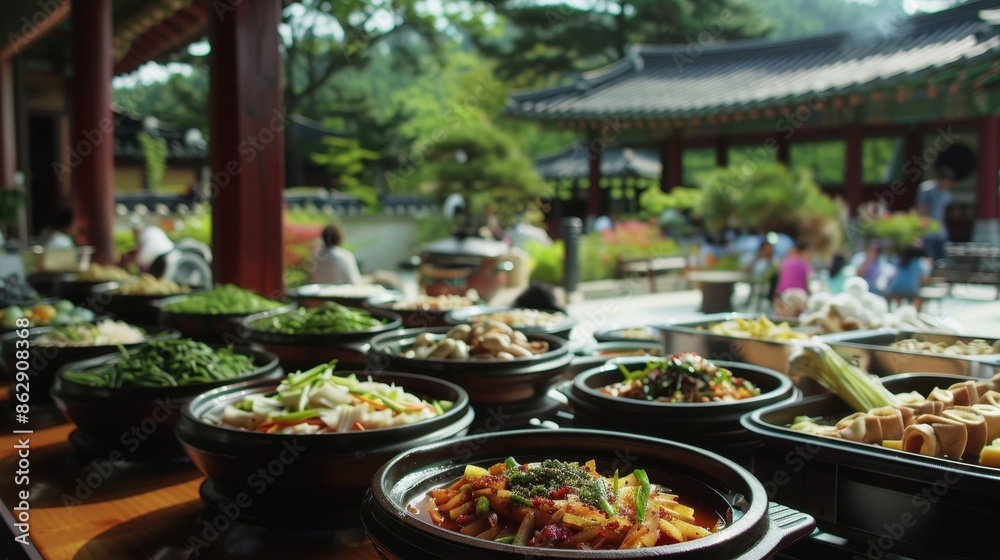 Fototapeta premium Asian cuisine. South Korean food on the street. a variety of Asian cuisine