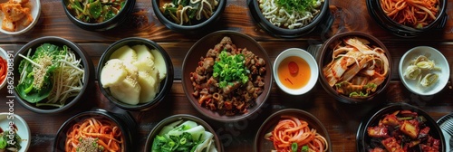 Asian cuisine. South Korean food on the street. a variety of Asian cuisine