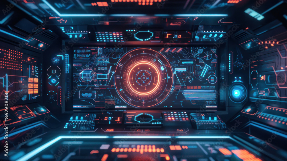 Digital background with holographic interfaces and touchscreens Digital background with holographic interfaces and touchscreens