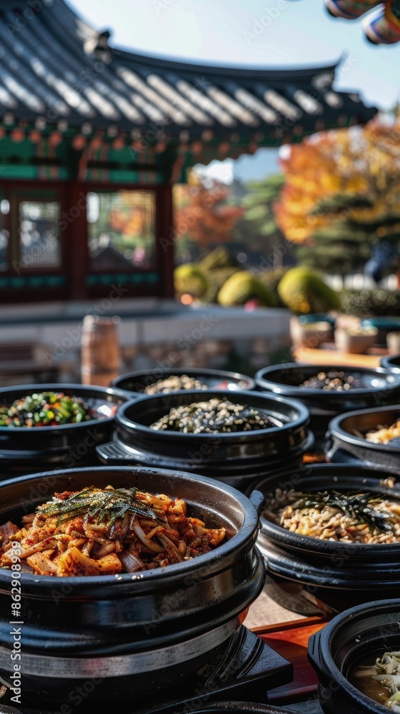 Asian cuisine. South Korean food on the street. a variety of Asian cuisine Asian cuisine. South Korean food on the street. a variety of Asian cuisine