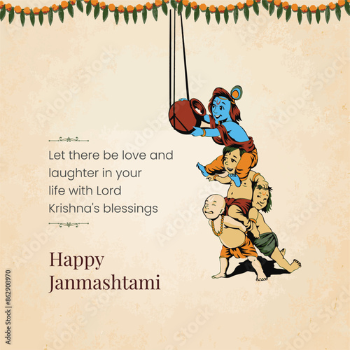 Happy Janmashtami and Happy Dahi handi with krishna