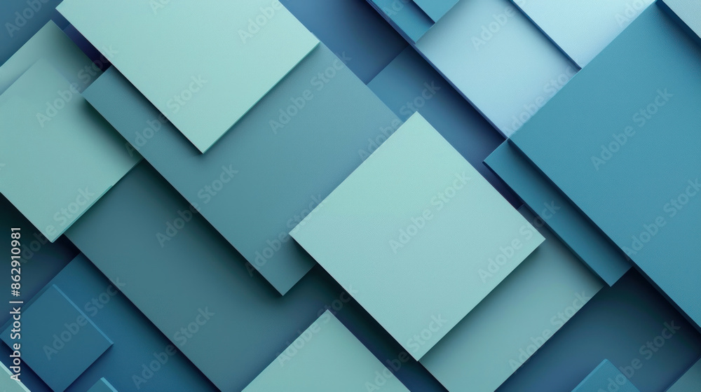 Fototapeta premium Geometric background with overlapping squares in cool tones